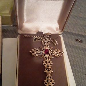 Ruby gold cross necklace